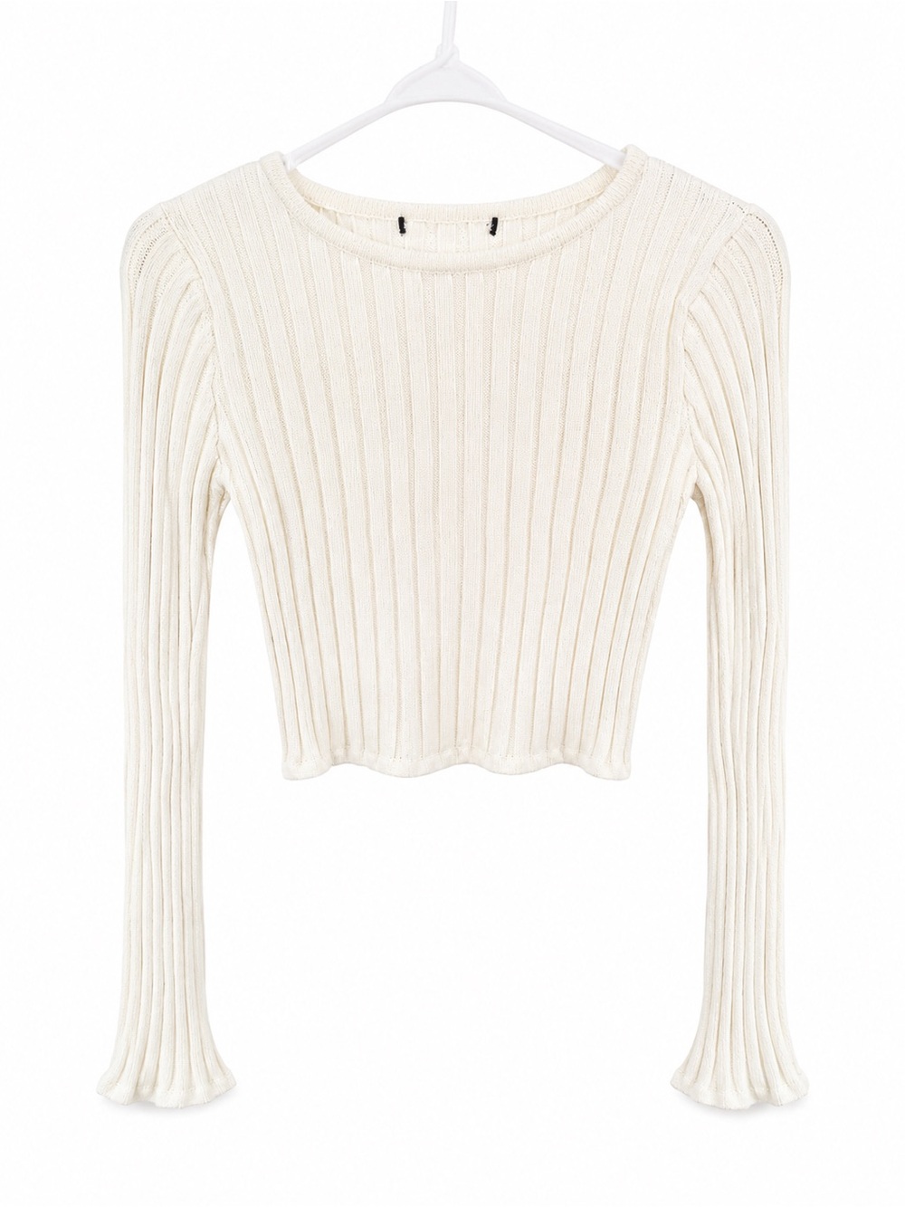 Forever 21 Cream Ribbed Long-Sleeve Crop Top